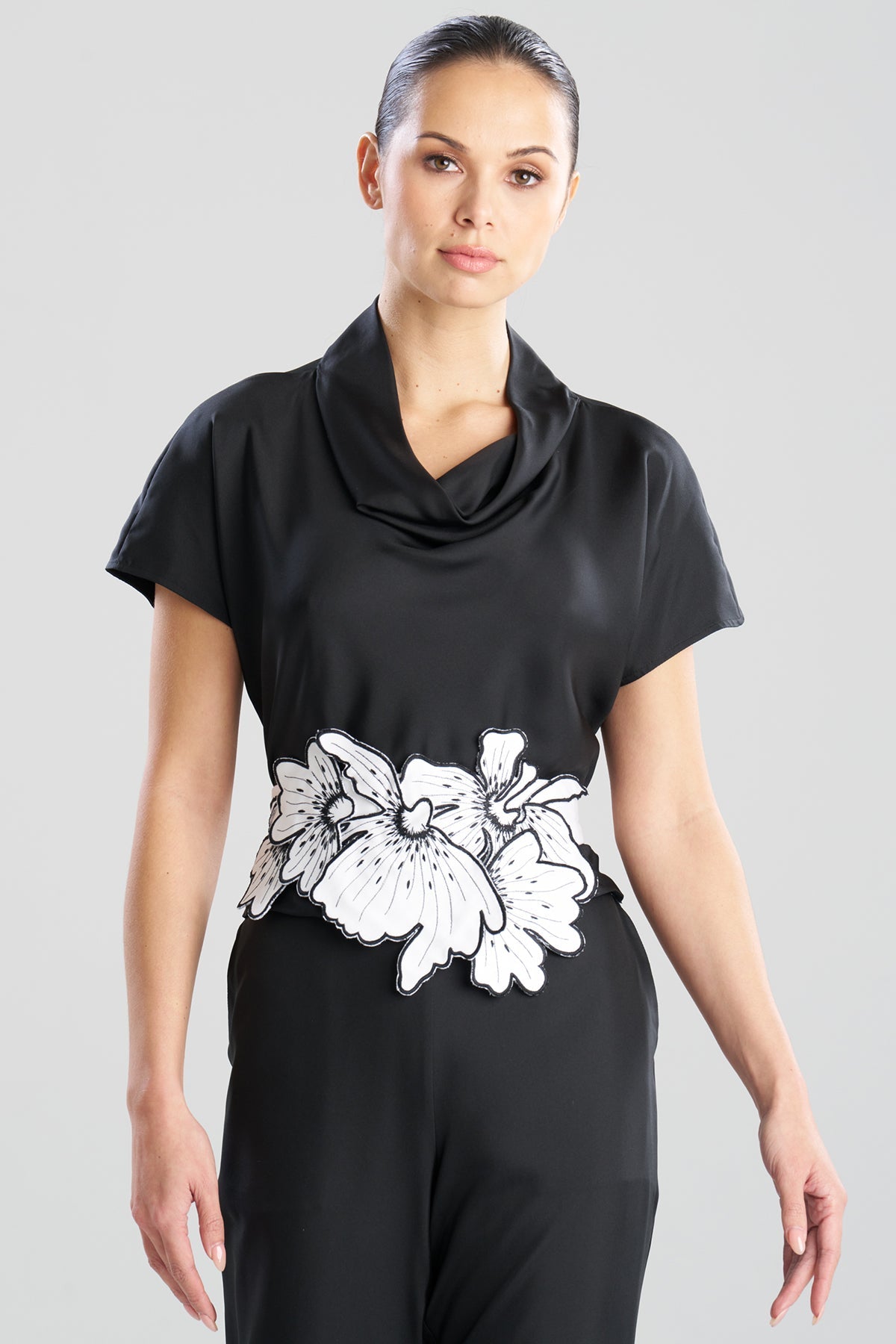Cotton Chino Embroidered Floral Obi Belt White Natori