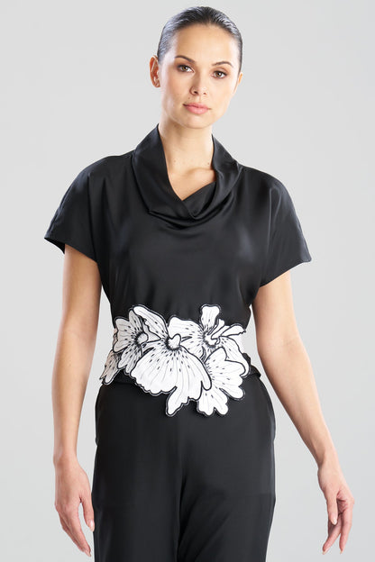 Cotton Chino Embroidered Floral Obi Belt White Natori