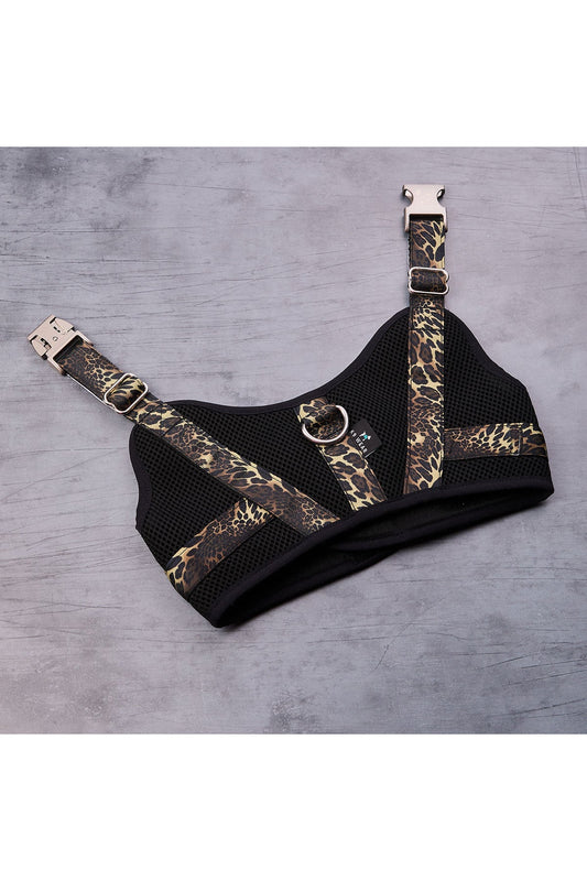 Luxe Leopard Dog Harness Chestnut Natori