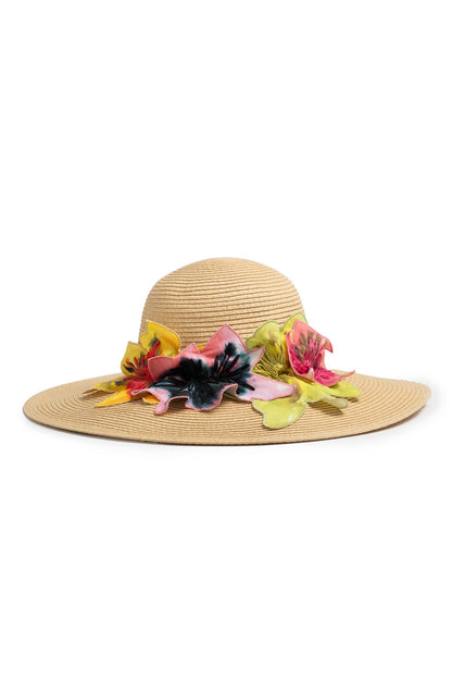 Ophelia Embroidered Cut-Out 3D Applique Straw Hat Natural Natori