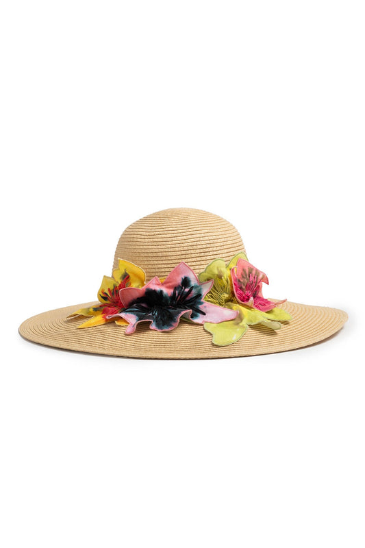 Ophelia Embroidered Cut-Out 3D Applique Straw Hat Natural Natori