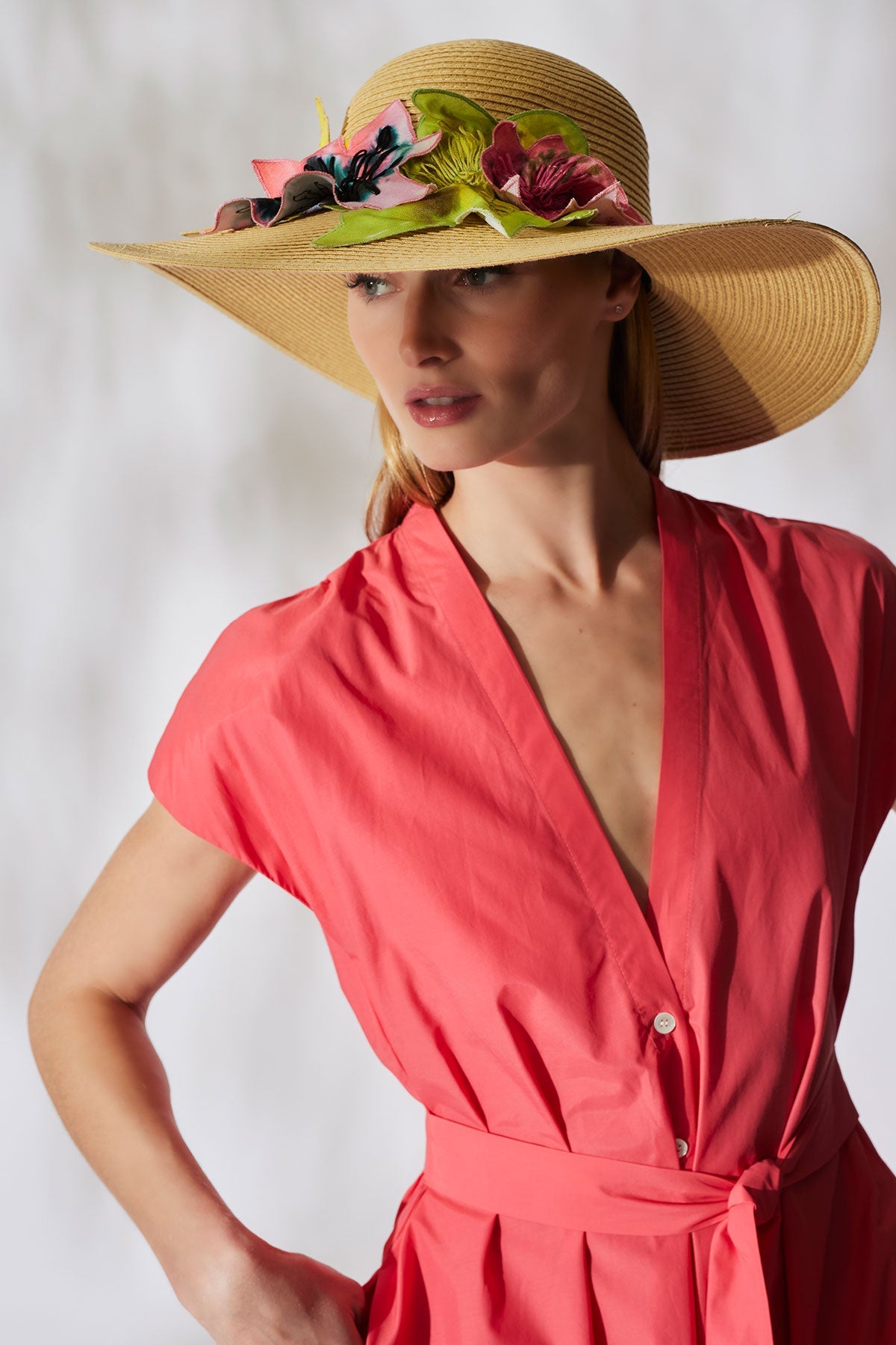 Ophelia Embroidered Cut-Out 3D Applique Straw Hat Natural Natori