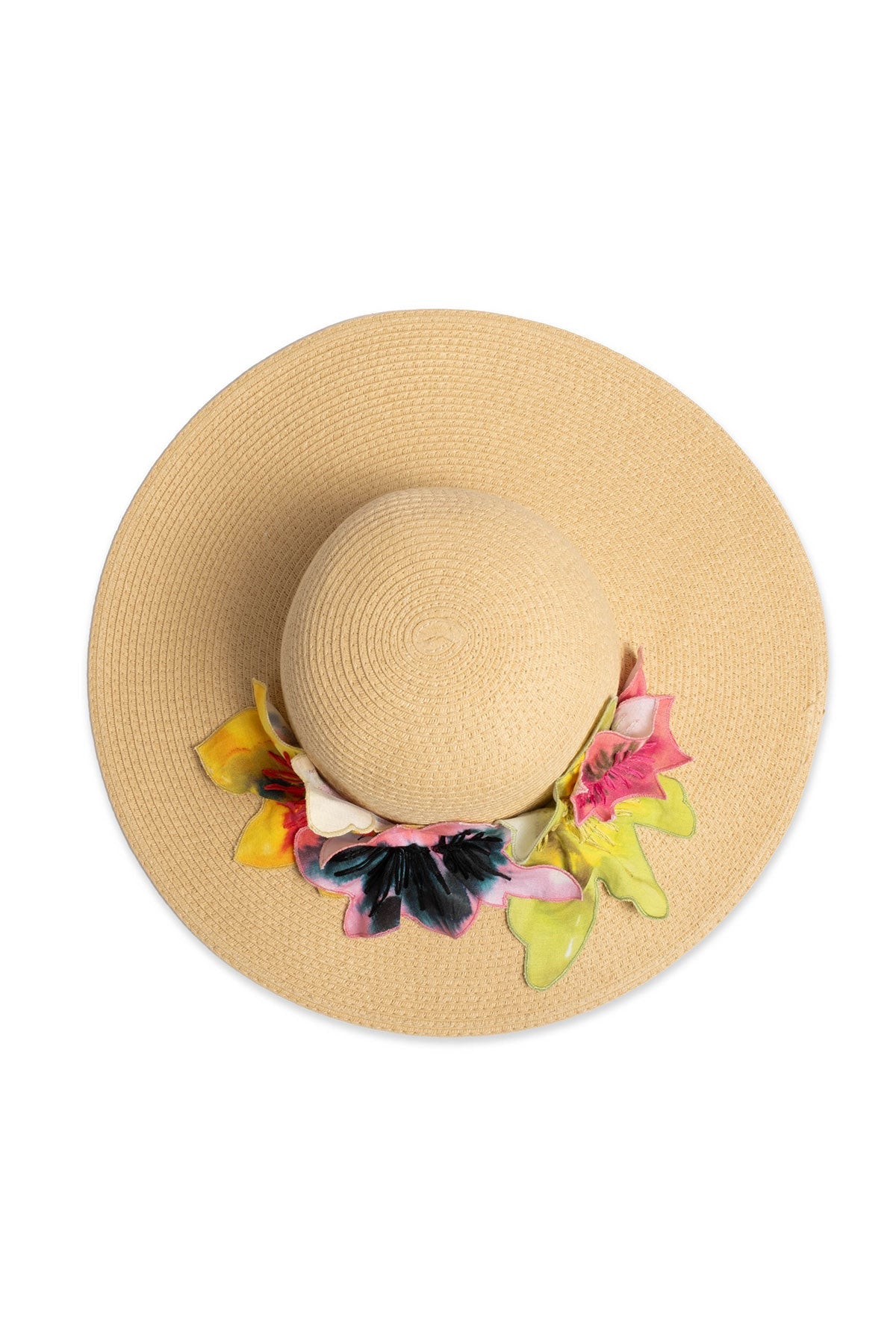 Ophelia Embroidered Cut-Out 3D Applique Straw Hat Natural Natori