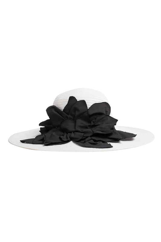 Techno Poplin Cut-Out 3D Applique Straw Hat White Natori