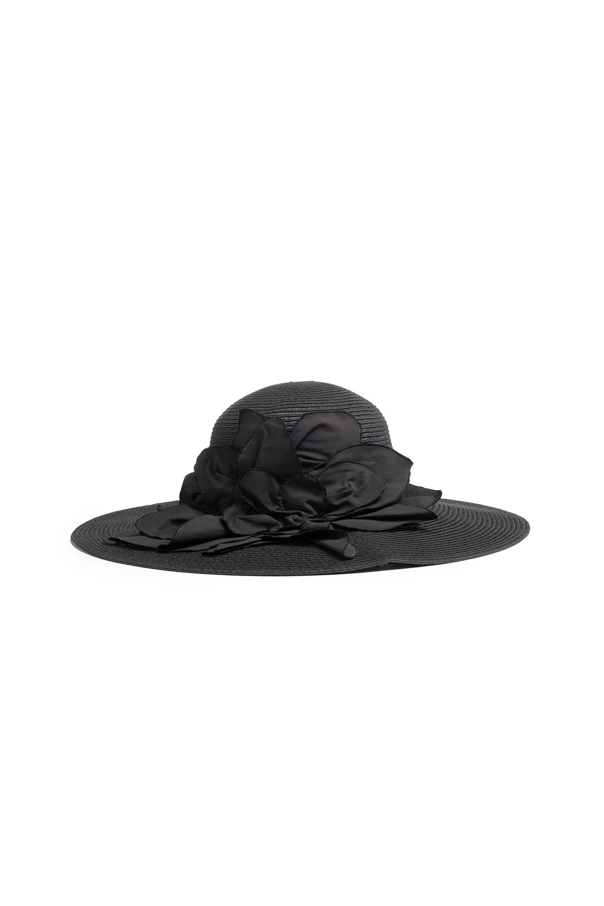Techno Poplin Cut-Out 3D Applique Straw Hat Black Natori