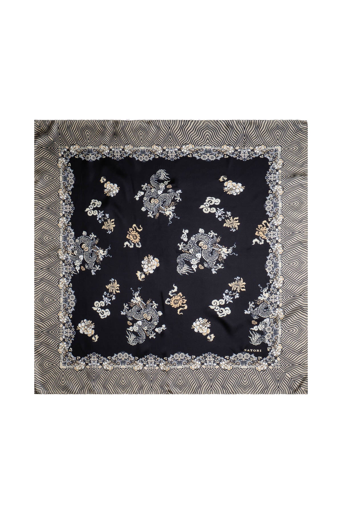 Silk Long Scarf Imperial Dragon Black/White Natori