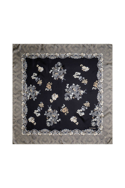 Silk Long Scarf Imperial Dragon Black/White Natori