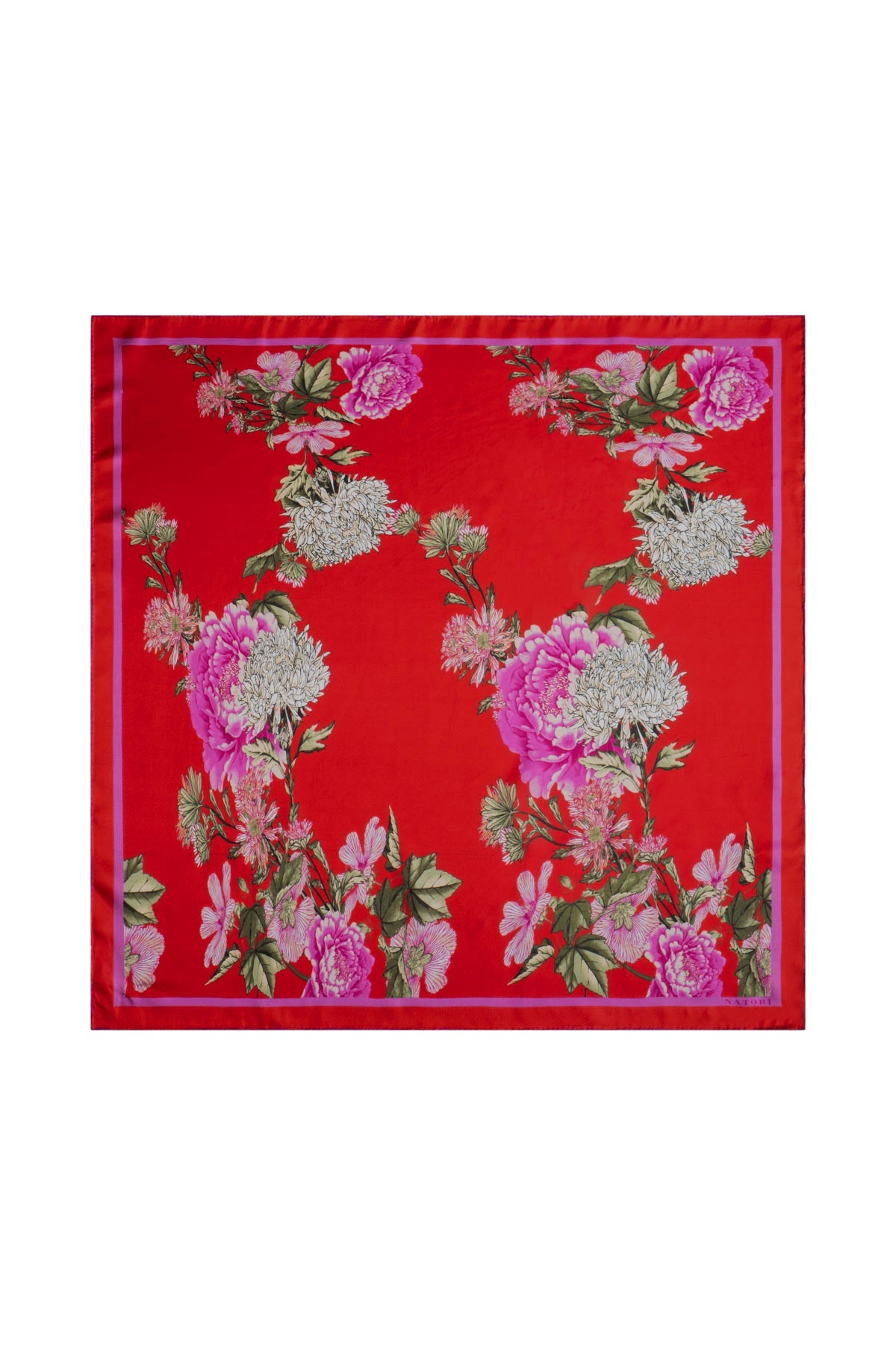 Silk Scarf Chrysanthemum Red Natori
