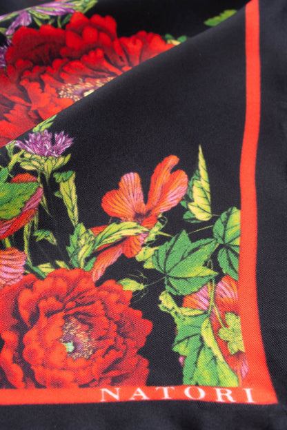 Silk Scarf Chrysanthemum Black Natori