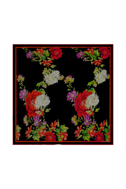 Silk Scarf Chrysanthemum Black Natori
