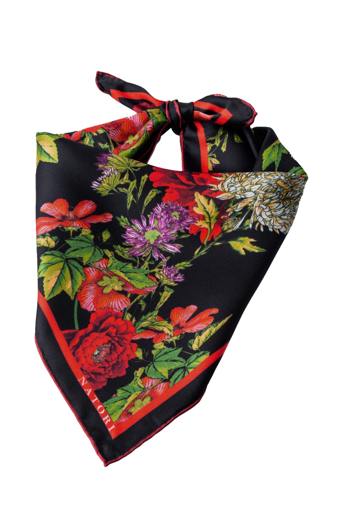 Silk Scarf Chrysanthemum Black Natori