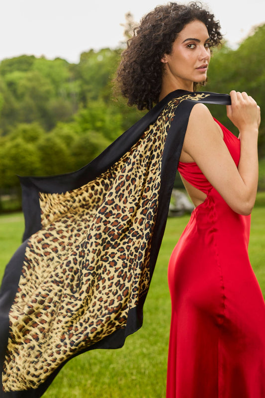 Silk Long Scarf Jaguar Natural/Black Natori