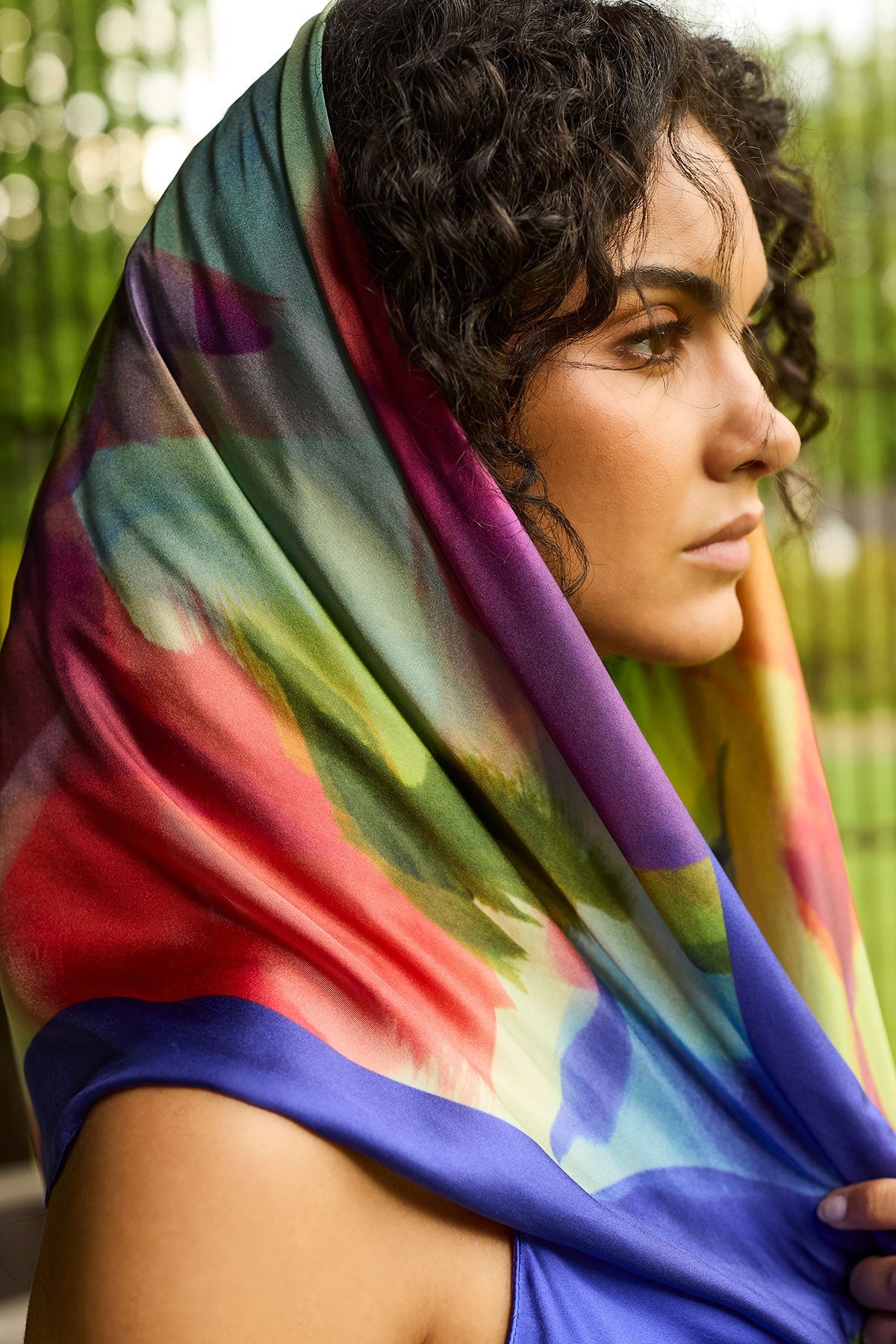 Silk Long Scarf Kumo Blue Multi Natori