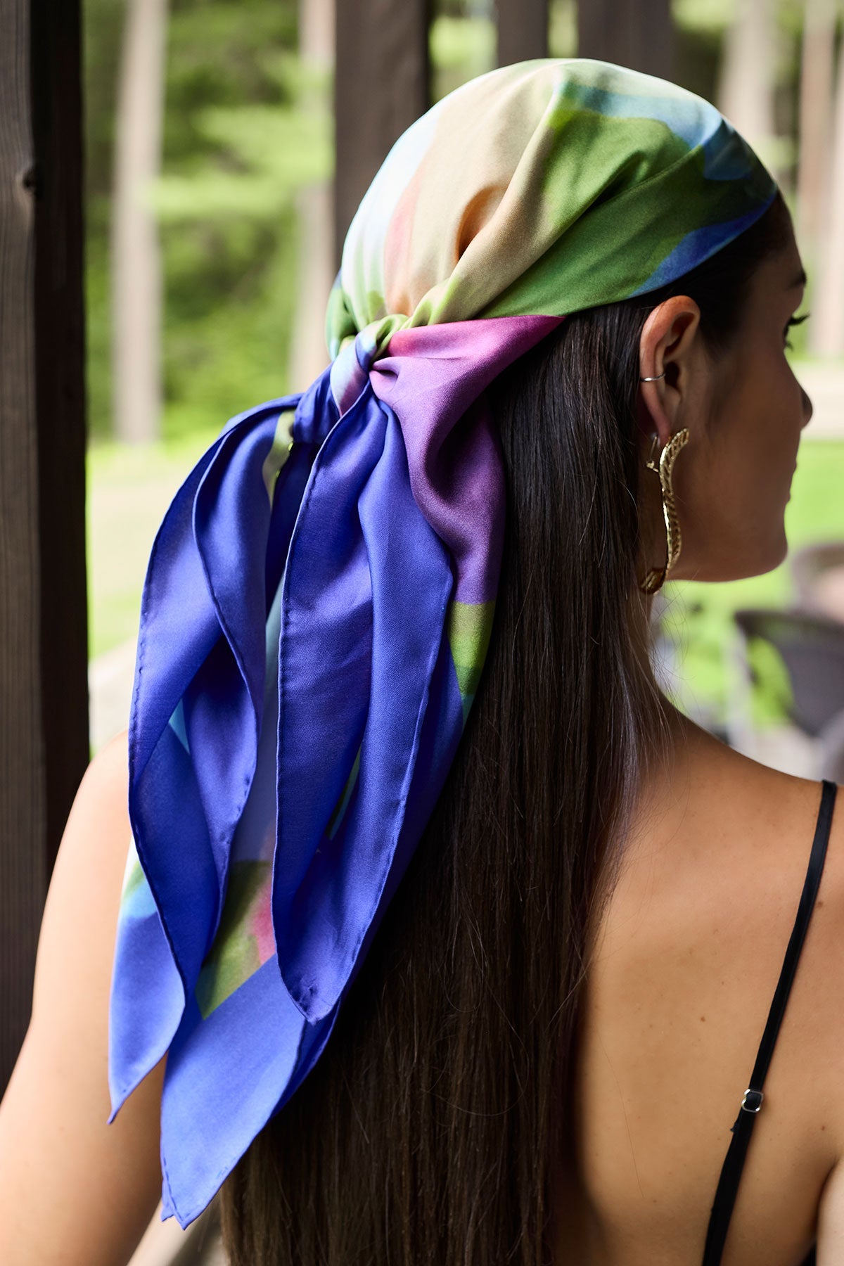 Silk Long Scarf Kumo Blue Multi Natori