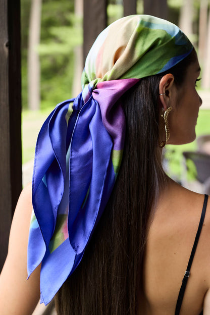 Silk Long Scarf Kumo Blue Multi Natori