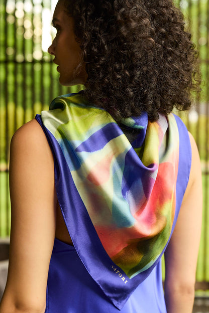 Silk Long Scarf Kumo Blue Multi Natori