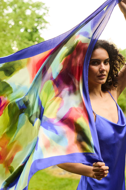 Silk Long Scarf Kumo Blue Multi Natori