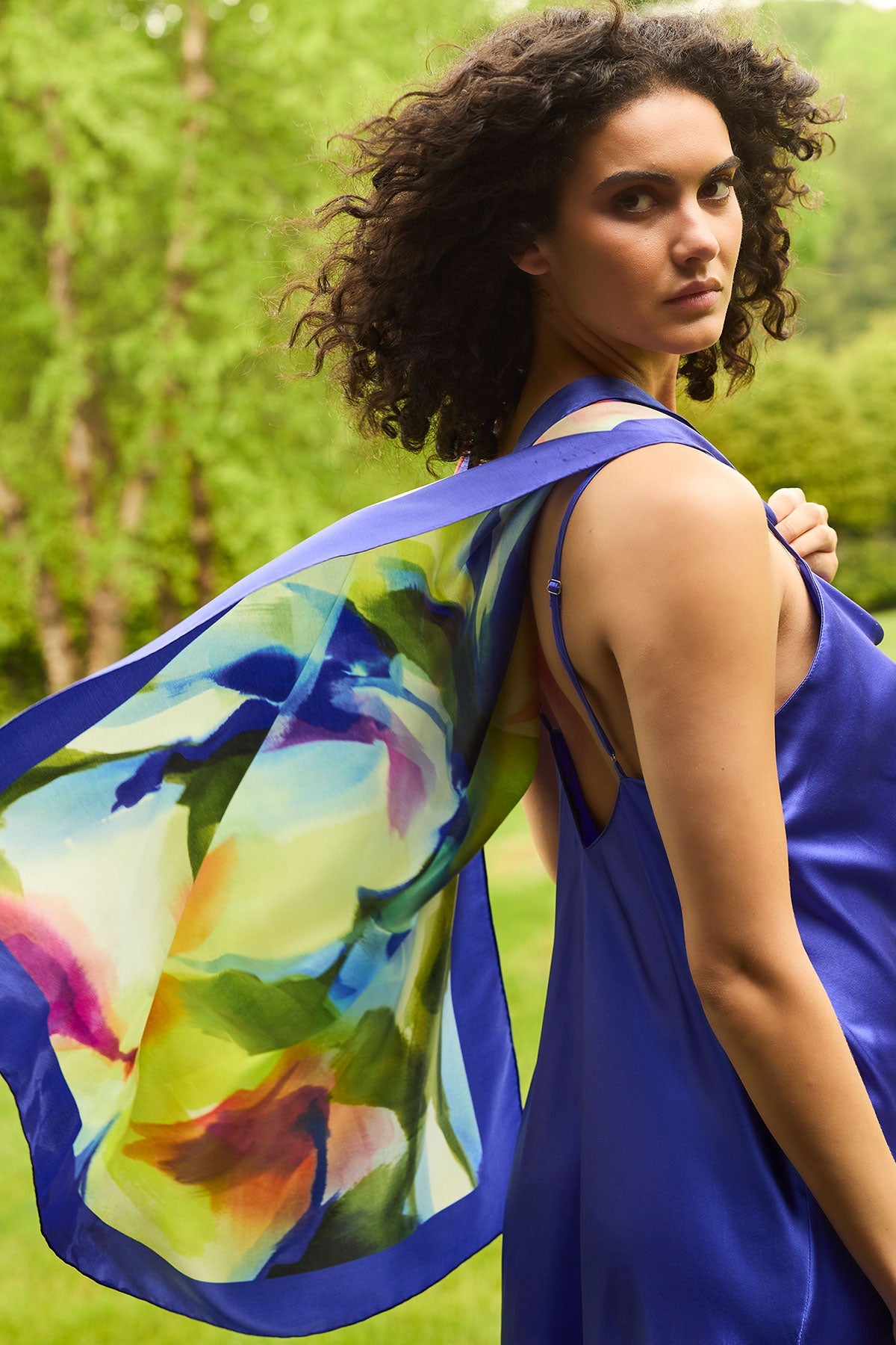 Silk Long Scarf Kumo Blue Multi Natori