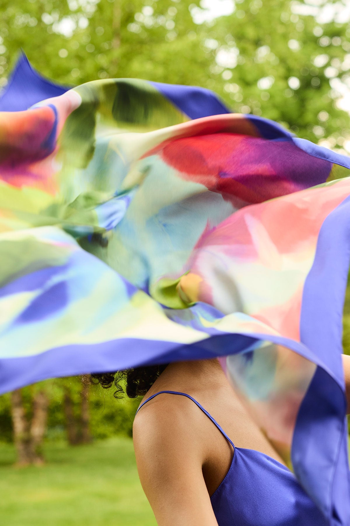 Silk Long Scarf Kumo Blue Multi Natori