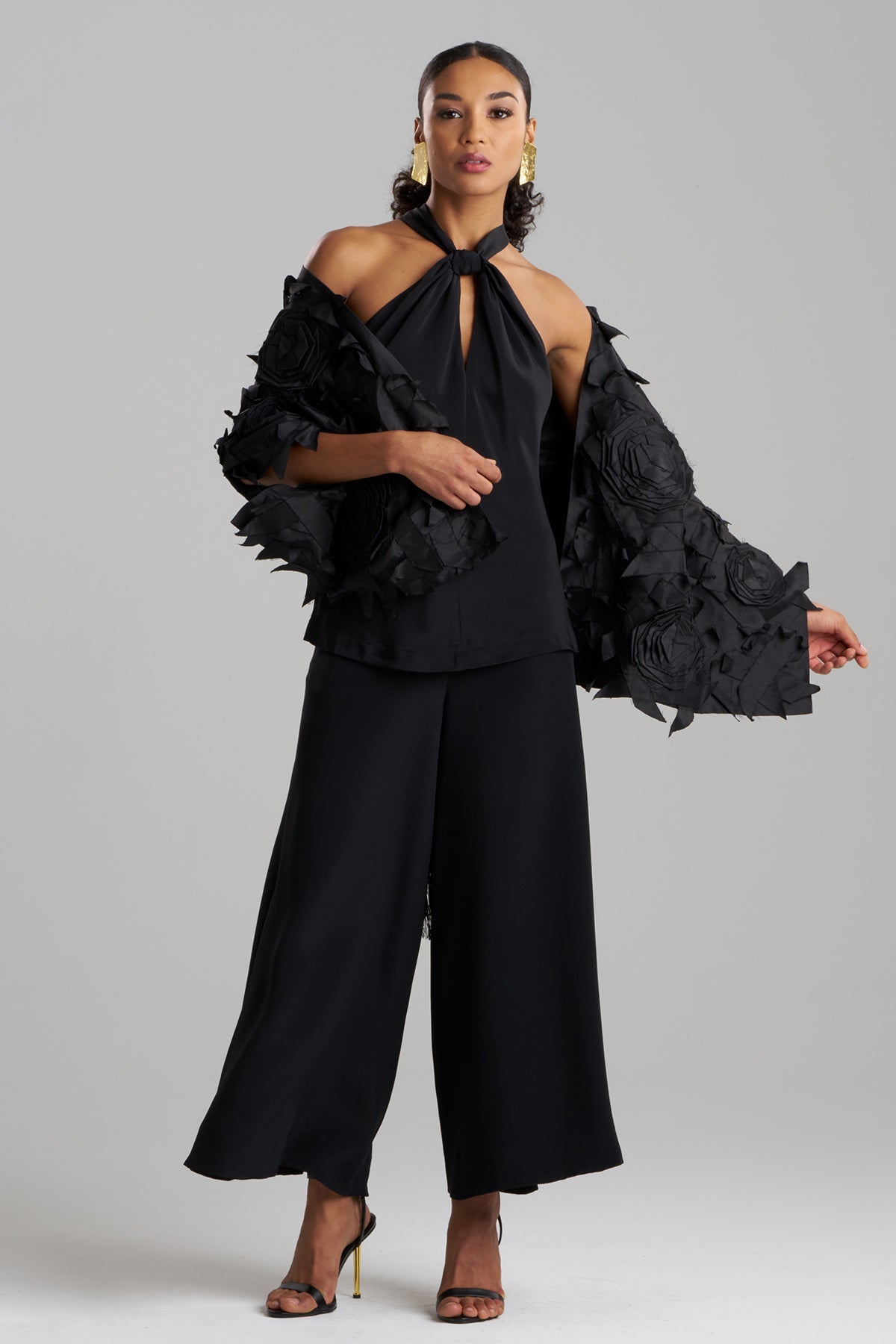 Couture Silk Dupioni Embellished Shawl Black Natori