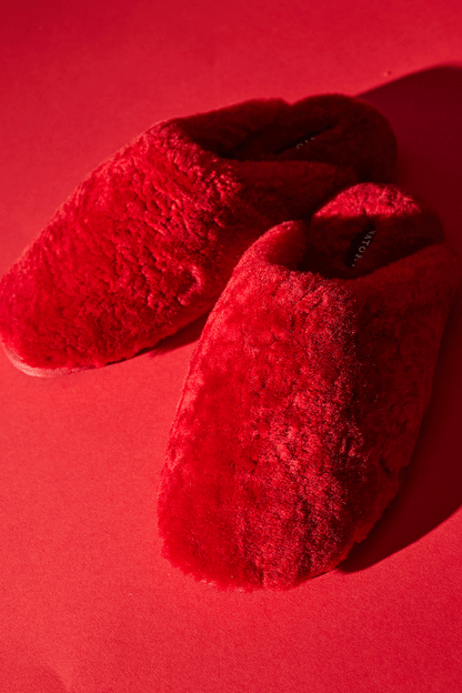 Buy Bliss Genuine Shearling Slide in Brocade Red Online Brocade Red Natori
