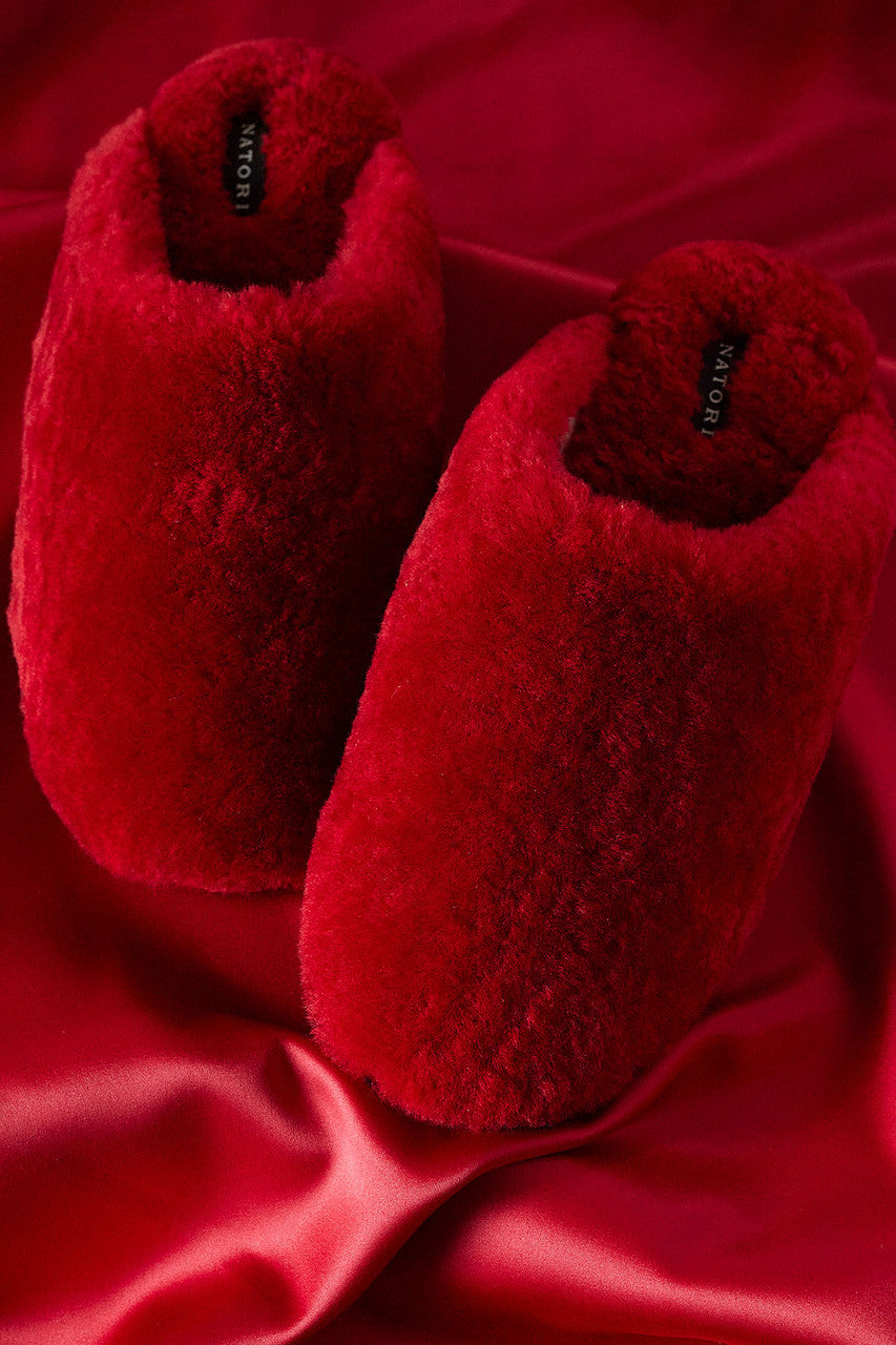 Buy Bliss Genuine Shearling Slide in Brocade Red Online Brocade Red Natori