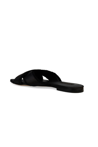 Buy Wayu Satin Fringe Cross Slide Sandals in Black Online Black Natori