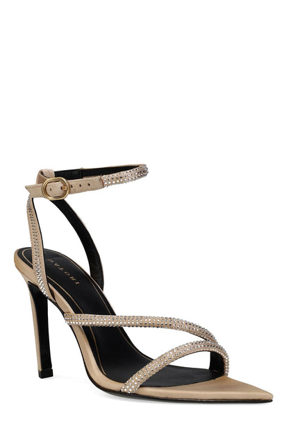 Reiki Satin Embellished Ankle Strap Heel Champagne Natori