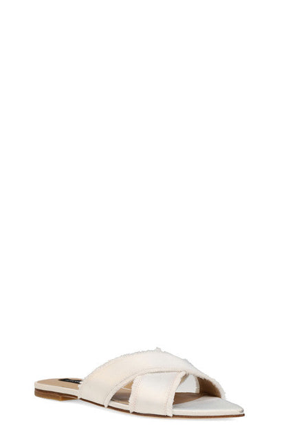 Buy Wayu Satin Fringe Cross Slide Sandals in White Online White Natori