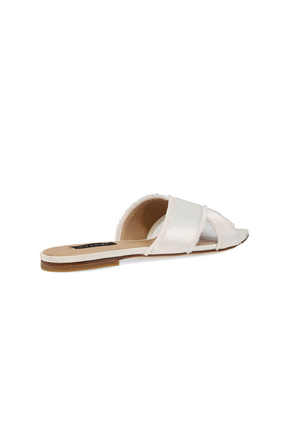 Buy Wayu Satin Fringe Cross Slide Sandals in White Online White Natori
