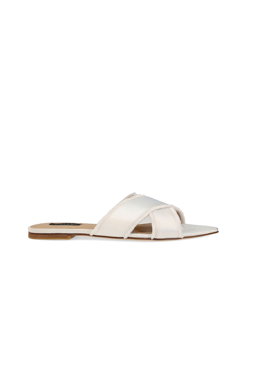 Buy Wayu Satin Fringe Cross Slide Sandals in White Online White Natori