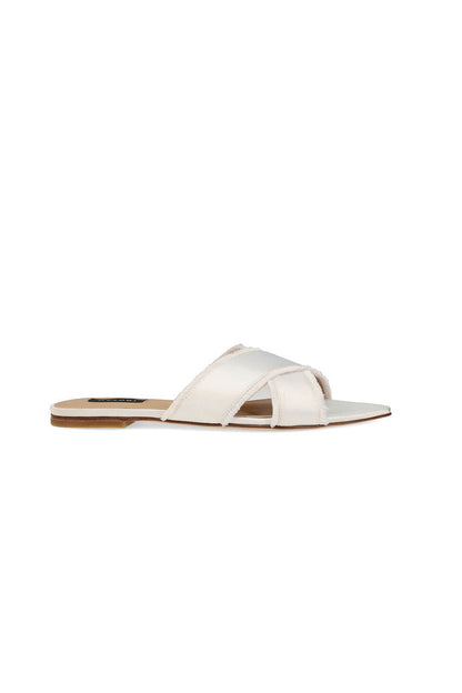 Buy Wayu Satin Fringe Cross Slide Sandals in White Online White Natori