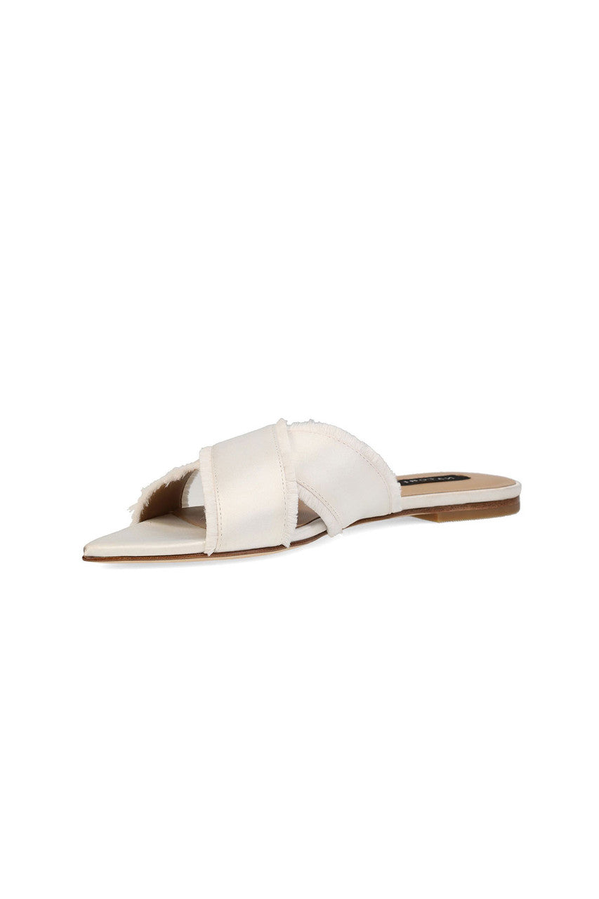 Buy Wayu Satin Fringe Cross Slide Sandals in White Online White Natori