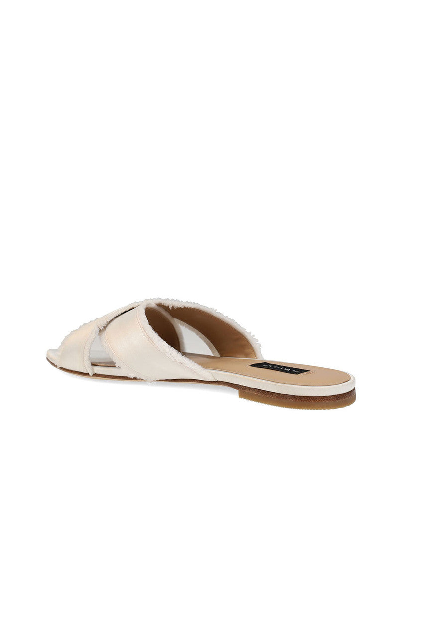 Buy Wayu Satin Fringe Cross Slide Sandals in White Online White Natori