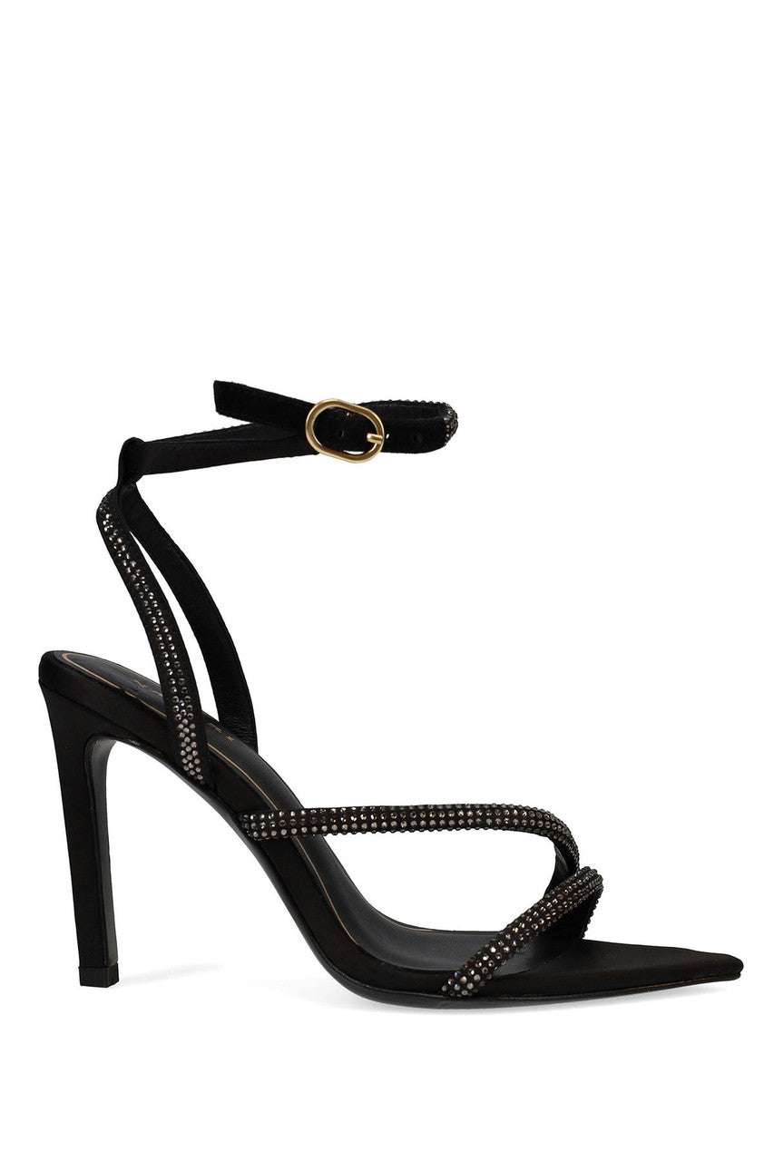 Buy Reiki Satin Embellished Ankle Strap Heel in Black Online Black Natori