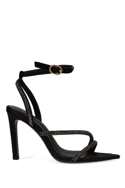 Buy Reiki Satin Embellished Ankle Strap Heel in Black Online Black Natori