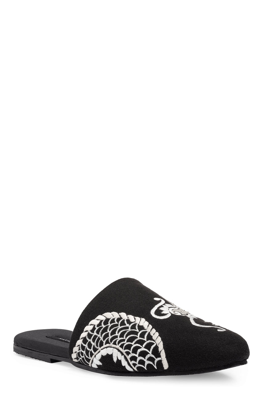 Buy Dragon Embroidered Felt Slide in Black Online Black Natori