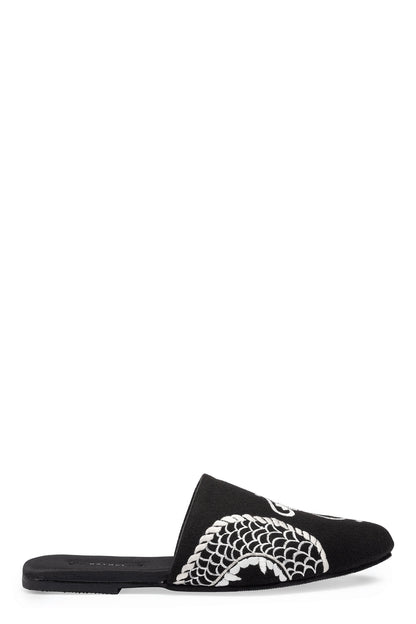 Buy Dragon Embroidered Felt Slide in Black Online Black Natori