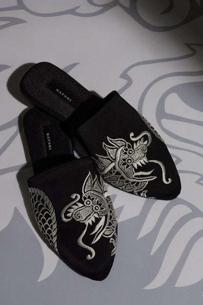 Buy Dragon Embroidered Felt Slide in Black Online Black Natori
