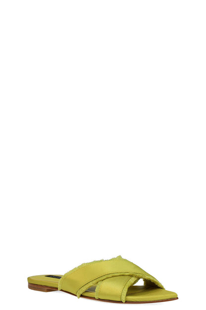 Buy Wayu Satin Fringe Cross Slide Sandals in Chartreuse Online Chartreuse Natori