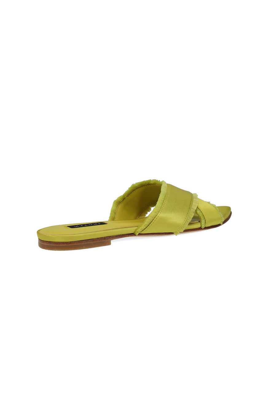 Buy Wayu Satin Fringe Cross Slide Sandals in Chartreuse Online Chartreuse Natori