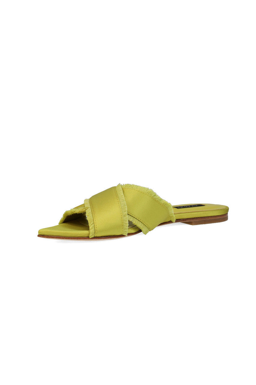 Buy Wayu Satin Fringe Cross Slide Sandals in Chartreuse Online Chartreuse Natori