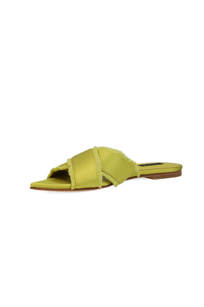 Buy Wayu Satin Fringe Cross Slide Sandals in Chartreuse Online Chartreuse Natori