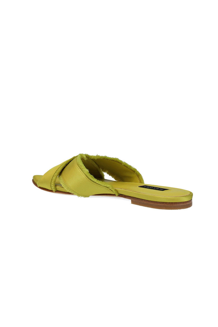 Buy Wayu Satin Fringe Cross Slide Sandals in Chartreuse Online Chartreuse Natori