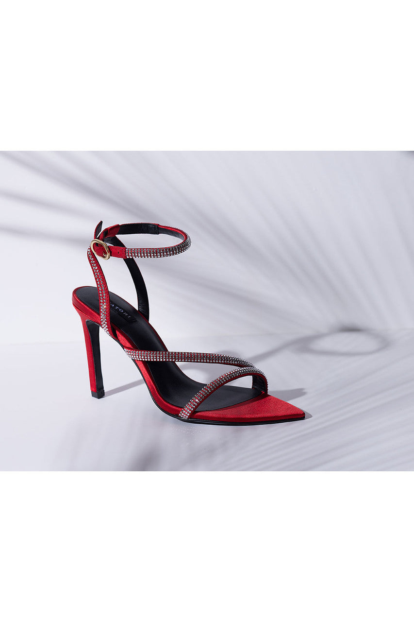 Buy Reiki Satin Embellished Ankle Strap Heel in Brocade Red Online Brocade Red Natori