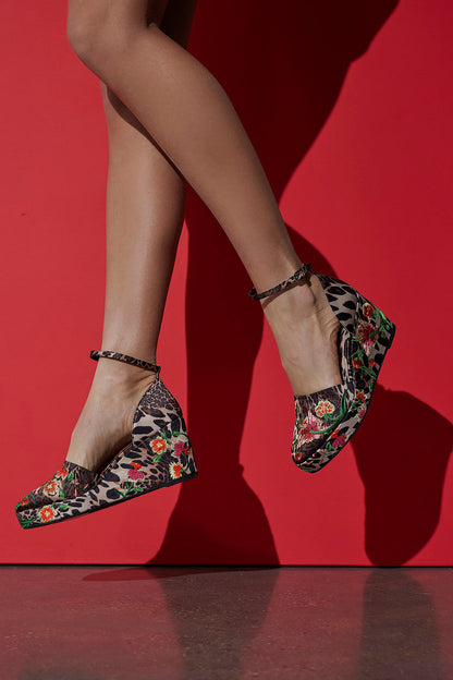 Buy Artsy Chikayo Satin Embroidery Espadrille in Chestnut Online Chestnut Natori