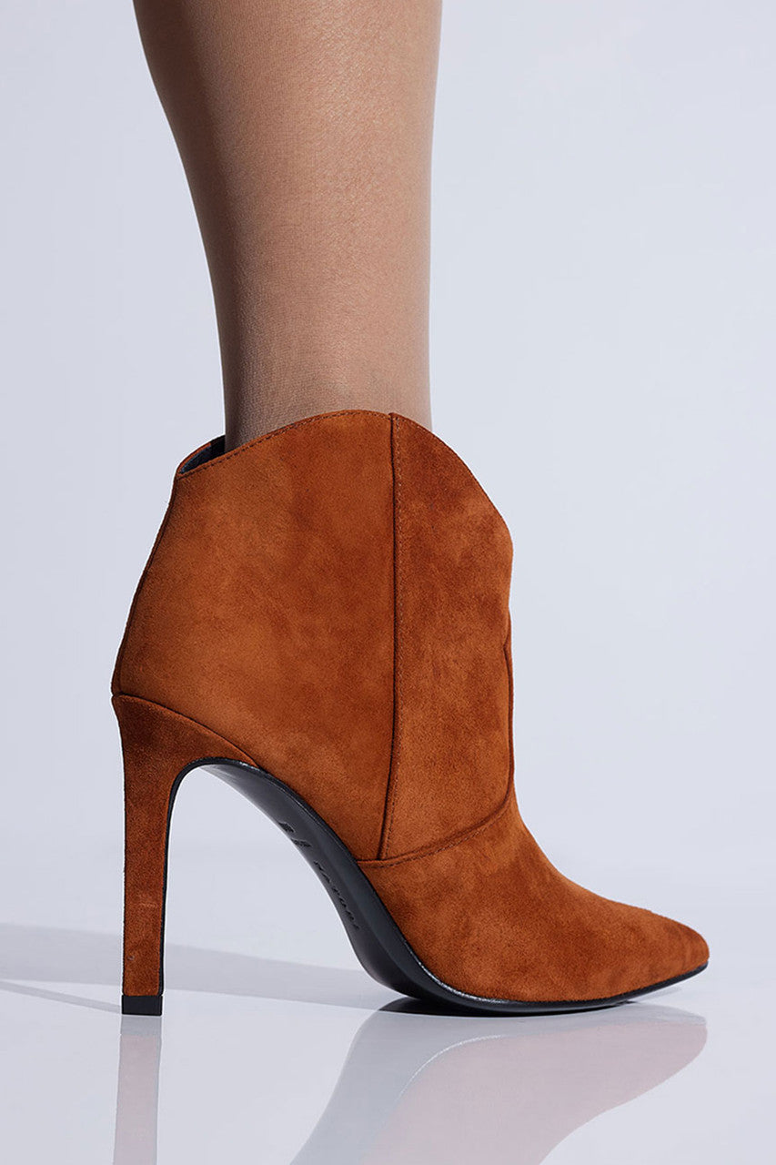 Buy Leiko Suede Heel Bootie in Cognac Online Cognac Natori