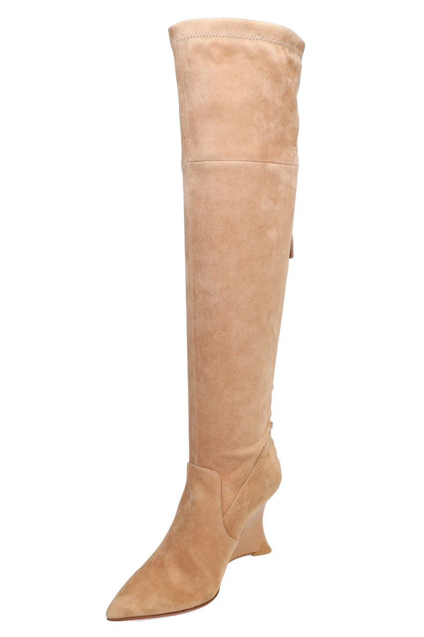 Buy Natsu Stretch Suede Over the Knee Wedge Boot in Doe Online Doe Natori