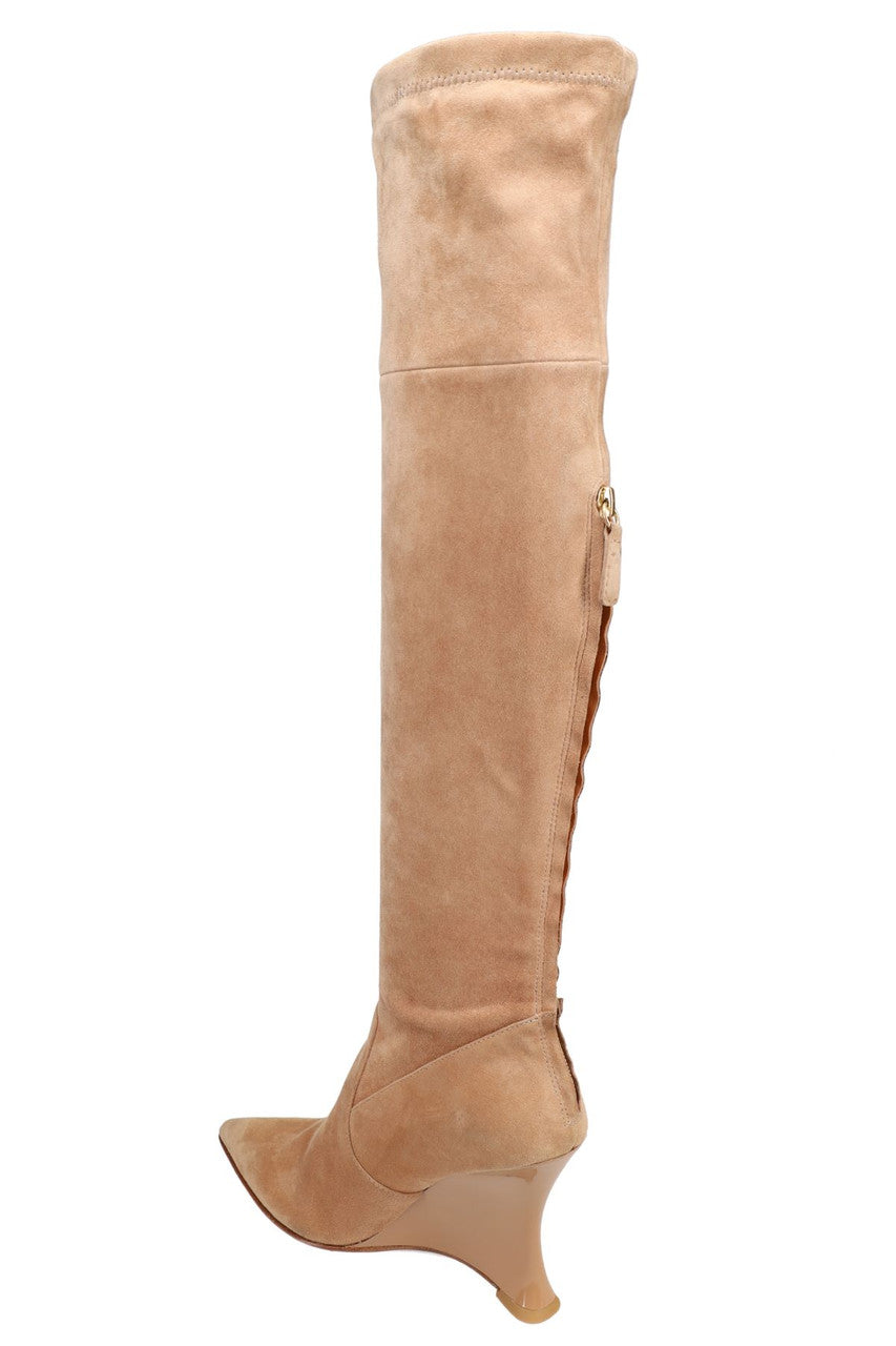 Buy Natsu Stretch Suede Over the Knee Wedge Boot in Doe Online Doe Natori