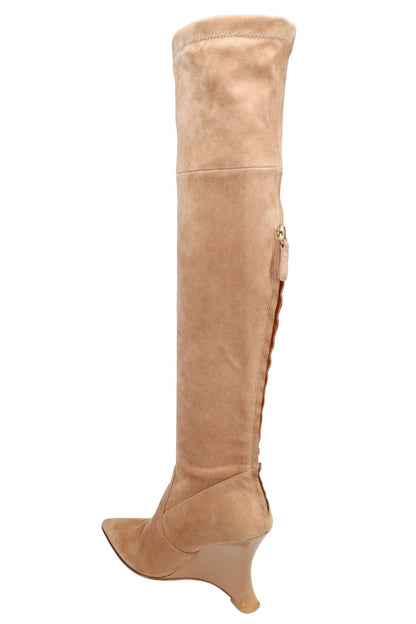 Buy Natsu Stretch Suede Over the Knee Wedge Boot in Doe Online Doe Natori